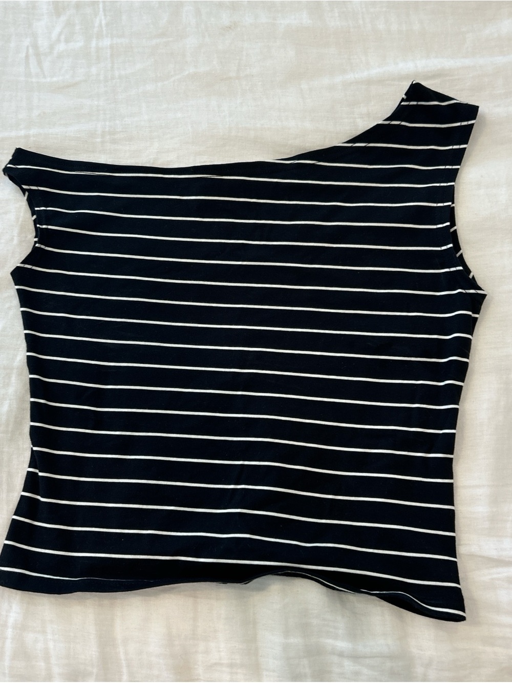 Edikted Black and White Striped One-Shoulder Tank